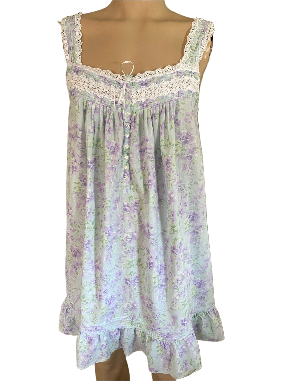 Eileen West Lavender & Mint Floral Lace-Trim Nightgown